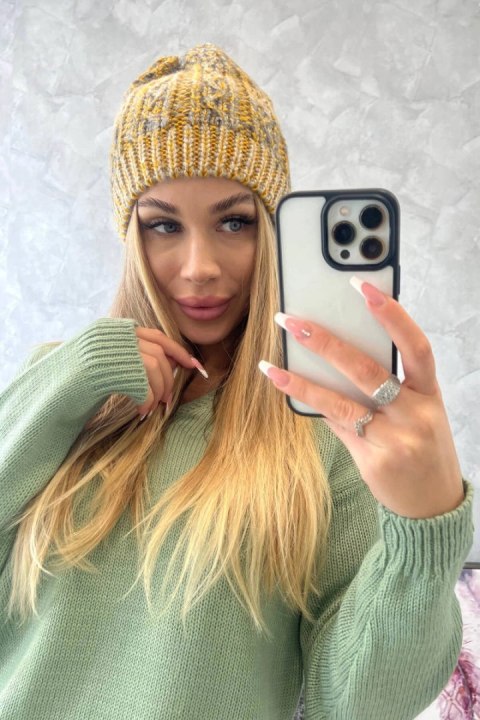 Czapka z polarem Melisa K241 musztardowy+szary Czapka z polarem Melisa K241 musztardowy+szary