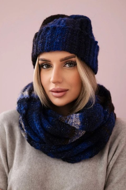Komplet damski z mocherem K208 chabrowy+czarny Komplet damski z mocherem K208 chabrowy+czarny