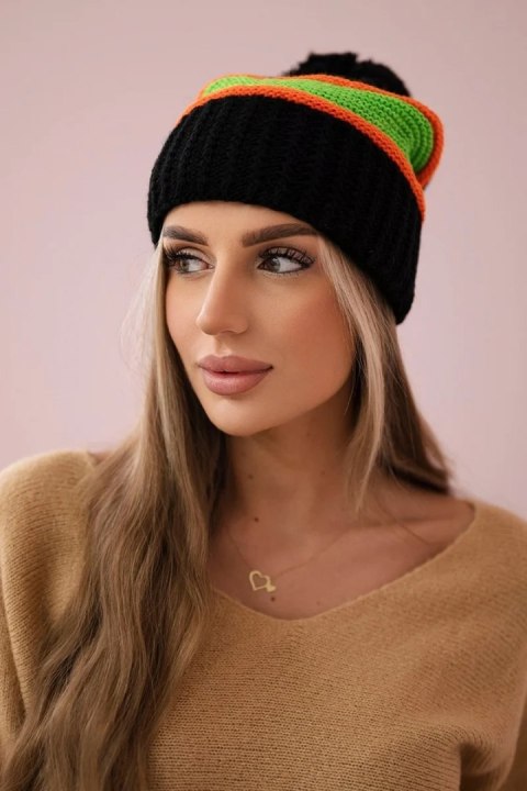 Czapka damska Kinga K297 czarny+pomarańczowy+zielony neon Czapka damska Kinga K297 czarny+pomarańczowy+zielony neon