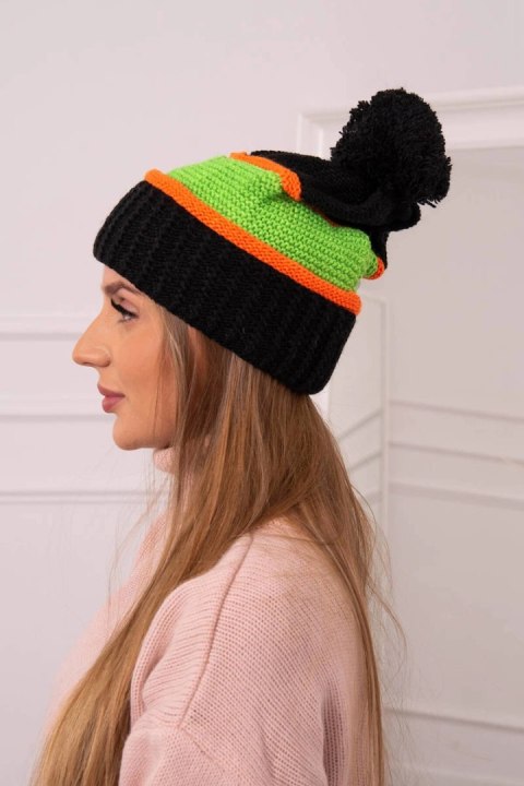 Czapka damska Kinga K297 czarny+zielony neon+pomarańczowy Czapka damska Kinga K297 czarny+zielony neon+pomarańczowy