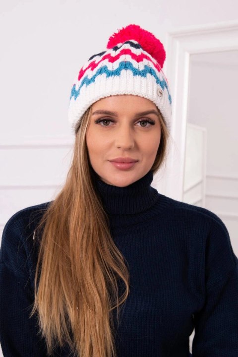 Czapka damska Laila K283 biała+fuksja Czapka damska Laila K283 biała+fuksja