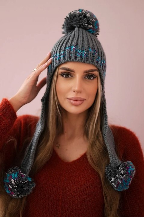 Czapka damska uszatka Nadia K321 ciemno szara Czapka damska uszatka Nadia K321 ciemno szara