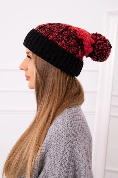Czapka damska z pomponem Abigail K326 czarny+malinowy Czapka damska z pomponem Abigail K326 czarny+malinowy