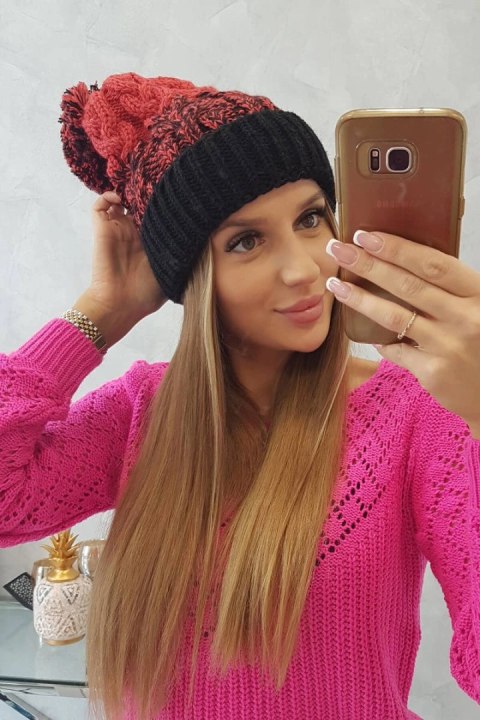 Czapka damska z pomponem Abigail K326 czarny+malinowy Czapka damska z pomponem Abigail K326 czarny+malinowy