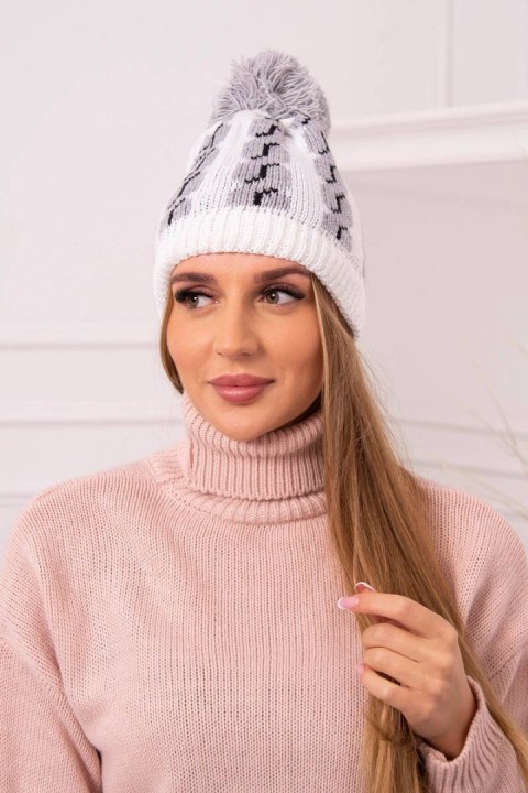 Czapka damska z pomponem Rozalia K323 szary+biały Czapka damska z pomponem Rozalia K323 szary+biały