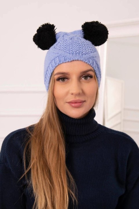 Czapka z polarem 2 pompony K291 niebieska Czapka z polarem 2 pompony K291 niebieska