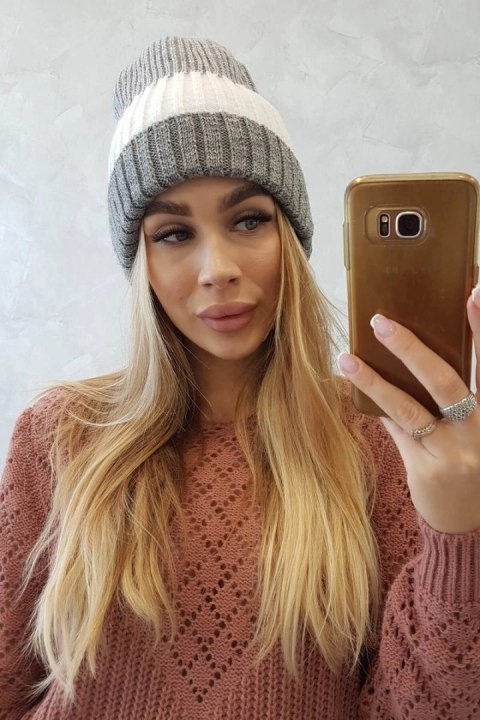 Czapka z polarem Bojana K265 szary+biały Czapka z polarem Bojana K265 szary+biały