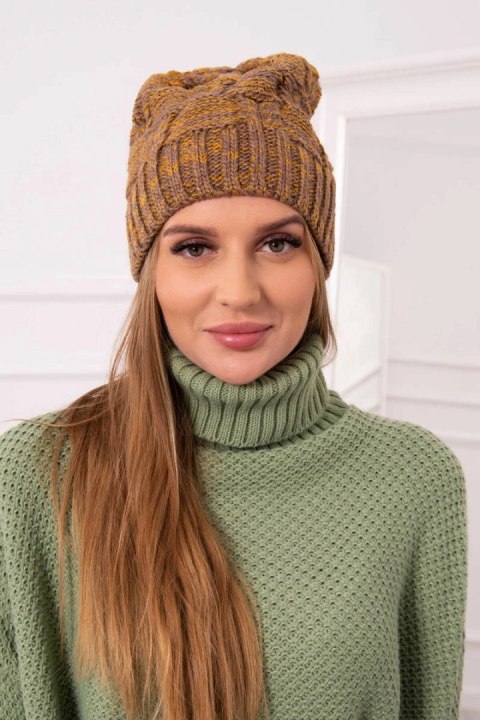 Czapka z polarem Dolores K303 musztardowy+brązowy Czapka z polarem Dolores K303 musztardowy+brązowy