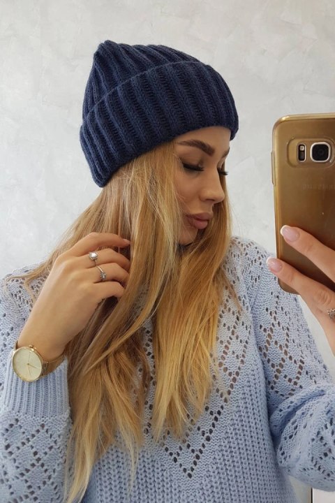 Czapka z wywinięciem Magda K293 granatowy Czapka z wywinięciem Magda K293 granatowy