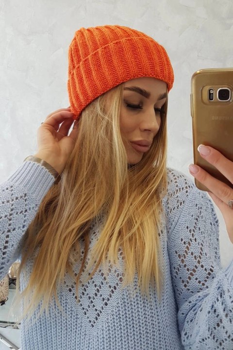 Czapka z wywinięciem Magda K293 pomarańczowy neon Czapka z wywinięciem Magda K293 pomarańczowy neon