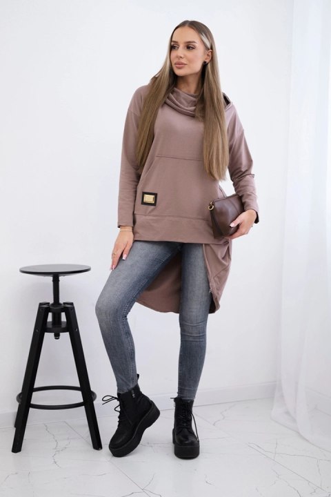 Bluza z długim tyłem i kapturem mocca Bluza z długim tyłem i kapturem mocca