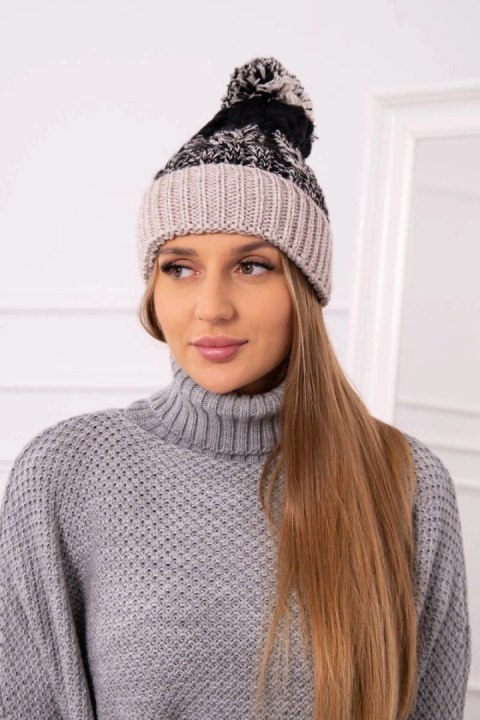 Czapka damska z pomponem Abigail K326 czarny+beżowy Czapka damska z pomponem Abigail K326 czarny+beżowy