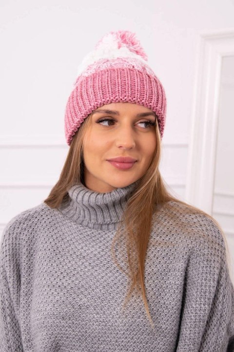 Czapka damska z pomponem Abigail K326 pudrowy róż+ecru Czapka damska z pomponem Abigail K326 pudrowy róż+ecru