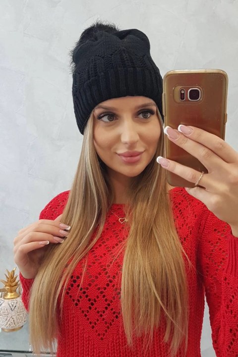 Czapka damska z pomponem Judyta K347 czarna Czapka damska z pomponem Judyta K347 czarna