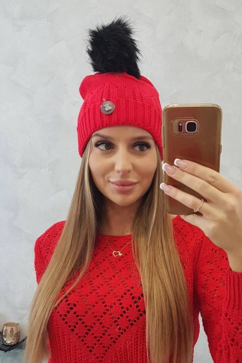 Czapka damska z pomponem Judyta K347 czerwona Czapka damska z pomponem Judyta K347 czerwona