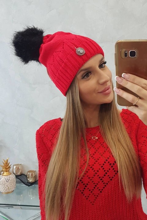 Czapka damska z pomponem Judyta K347 czerwona Czapka damska z pomponem Judyta K347 czerwona