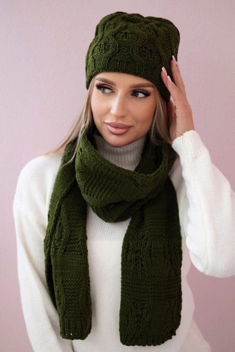 Komplet damski z szalem Michalina K415 khaki Komplet damski z szalem Michalina K415 khaki