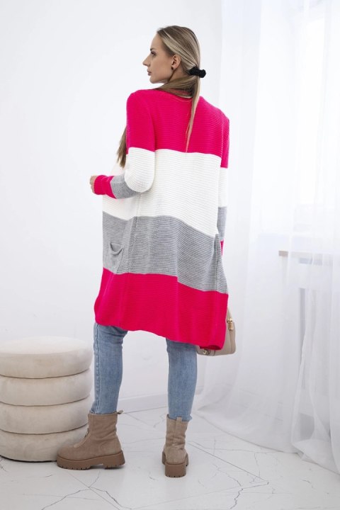 Sweter Kardigan w pasy malinowy+ecru Sweter Kardigan w pasy malinowy+ecru