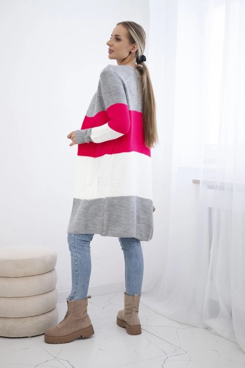 Sweter Kardigan w pasy szary+malinowy Sweter Kardigan w pasy szary+malinowy