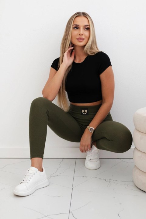 Legginsy w prążek z wysokim stanem khaki Legginsy w prążek z wysokim stanem khaki