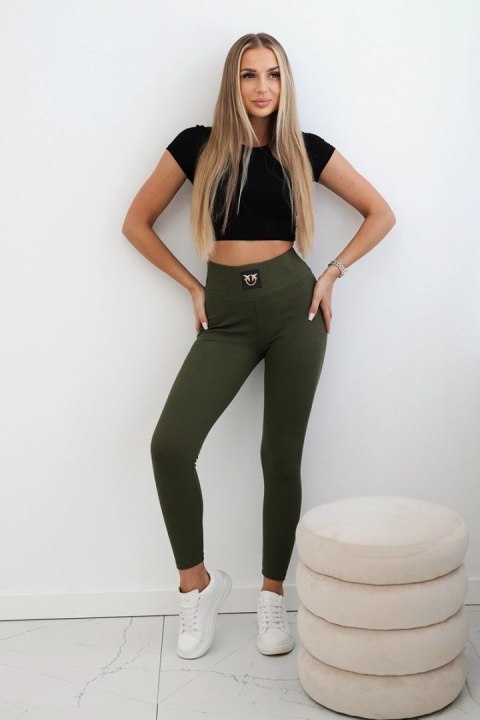 Legginsy w prążek z wysokim stanem khaki Legginsy w prążek z wysokim stanem khaki