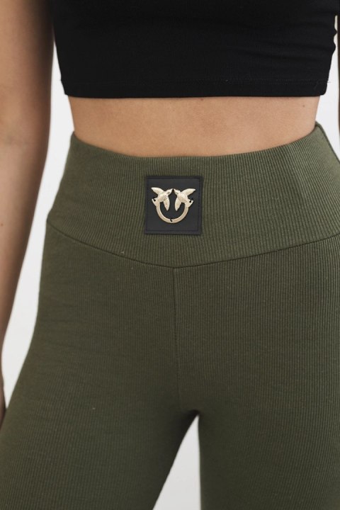 Legginsy w prążek z wysokim stanem khaki Legginsy w prążek z wysokim stanem khaki