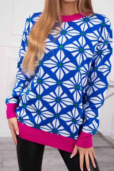 Sweter z geometrycznym motywem chabrowy Sweter z geometrycznym motywem chabrowy
