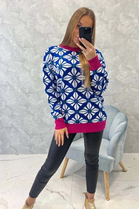 Sweter z geometrycznym motywem chabrowy Sweter z geometrycznym motywem chabrowy