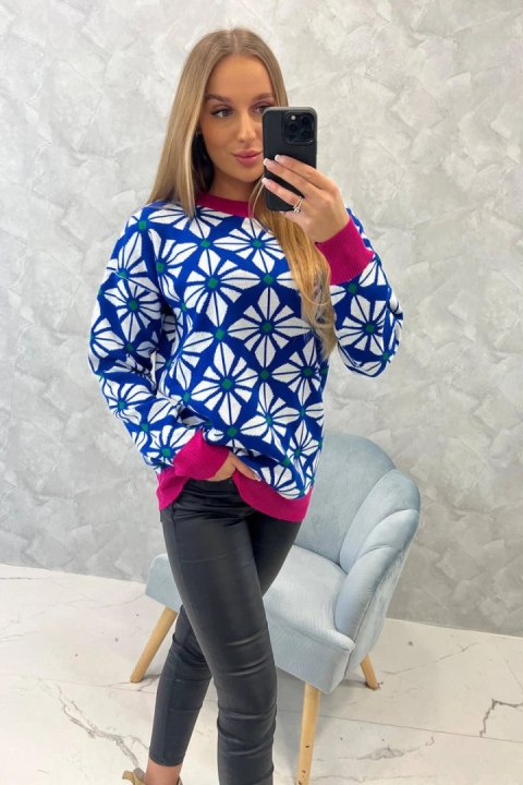 Sweter z geometrycznym motywem chabrowy Sweter z geometrycznym motywem chabrowy