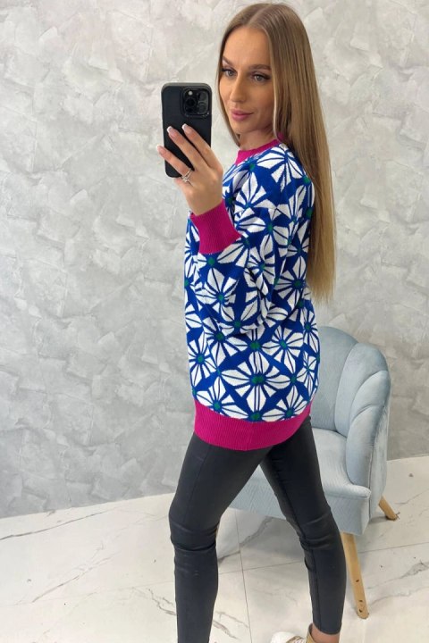 Sweter z geometrycznym motywem chabrowy Sweter z geometrycznym motywem chabrowy