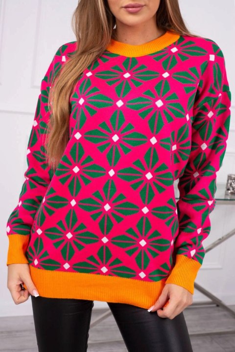 Sweter z geometrycznym motywem fuksja Sweter z geometrycznym motywem fuksja