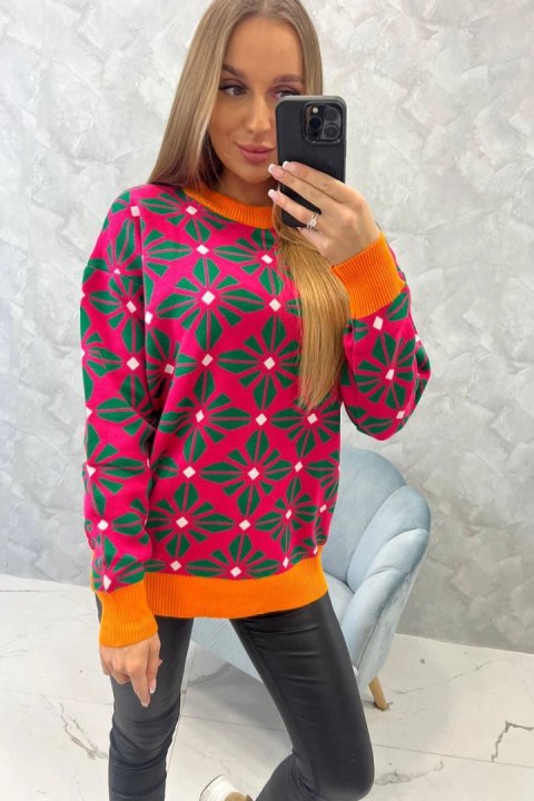 Sweter z geometrycznym motywem fuksja Sweter z geometrycznym motywem fuksja
