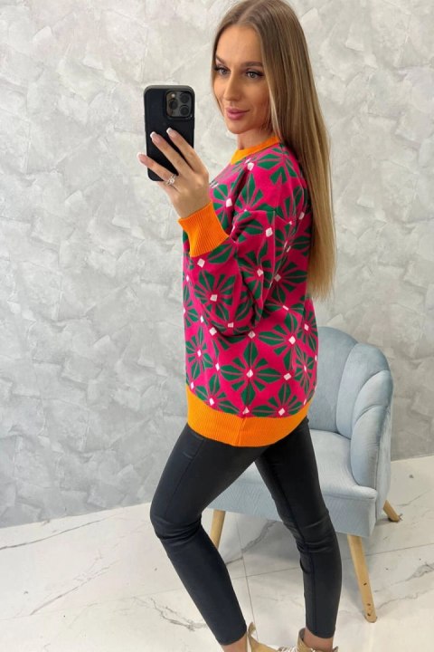 Sweter z geometrycznym motywem fuksja Sweter z geometrycznym motywem fuksja