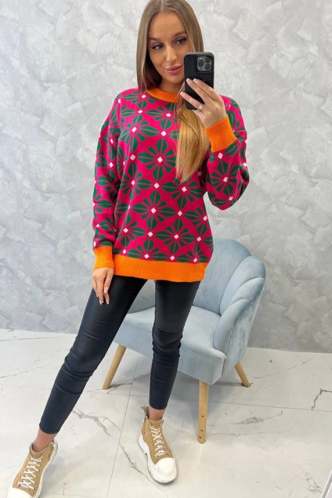 Sweter z geometrycznym motywem fuksja Sweter z geometrycznym motywem fuksja
