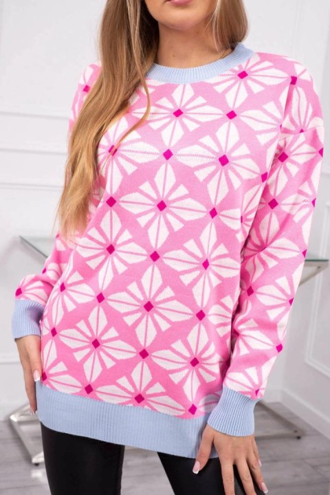 Sweter z geometrycznym motywem jasny różowy Sweter z geometrycznym motywem jasny różowy