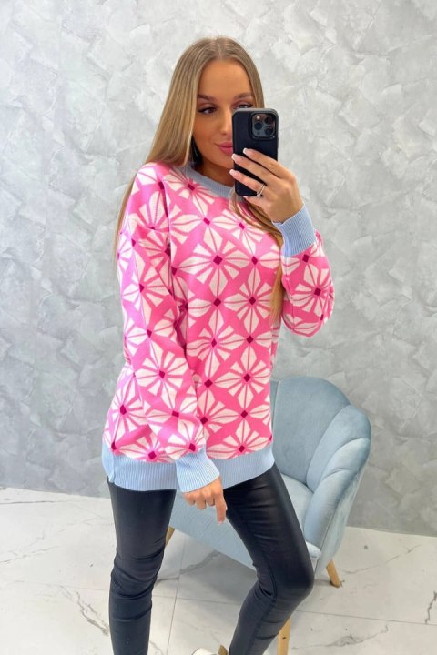 Sweter z geometrycznym motywem jasny różowy Sweter z geometrycznym motywem jasny różowy