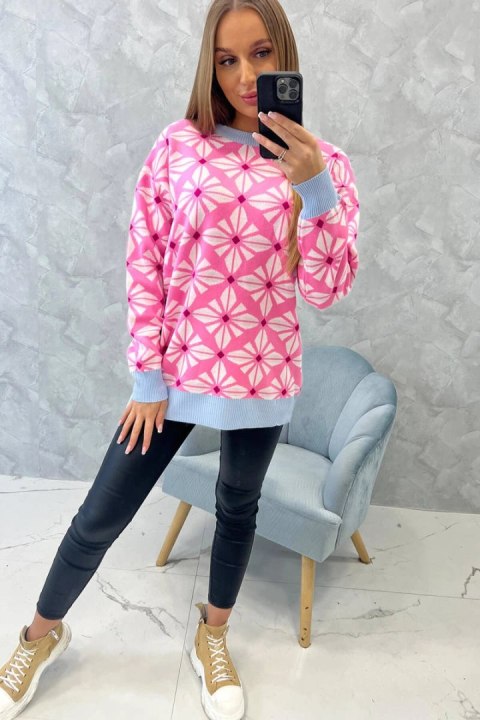 Sweter z geometrycznym motywem jasny różowy Sweter z geometrycznym motywem jasny różowy