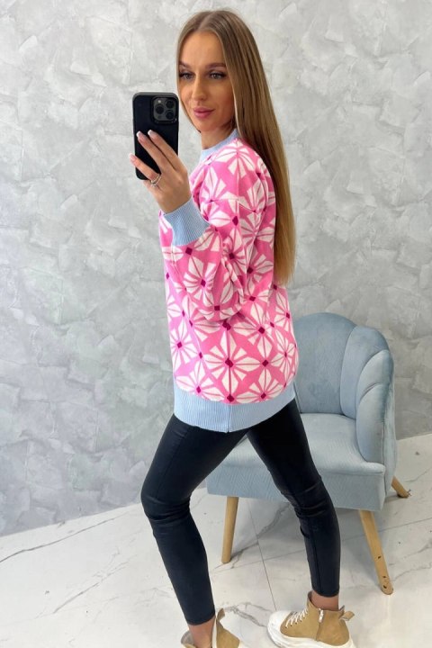 Sweter z geometrycznym motywem jasny różowy Sweter z geometrycznym motywem jasny różowy