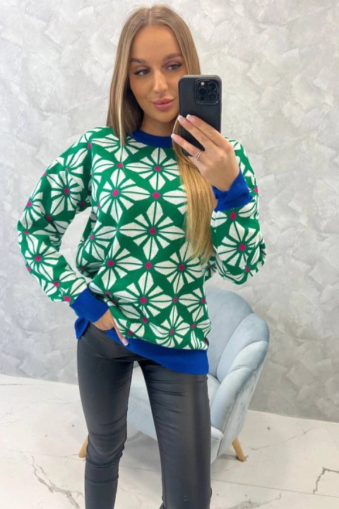 Sweter z geometrycznym motywem zielony Sweter z geometrycznym motywem zielony