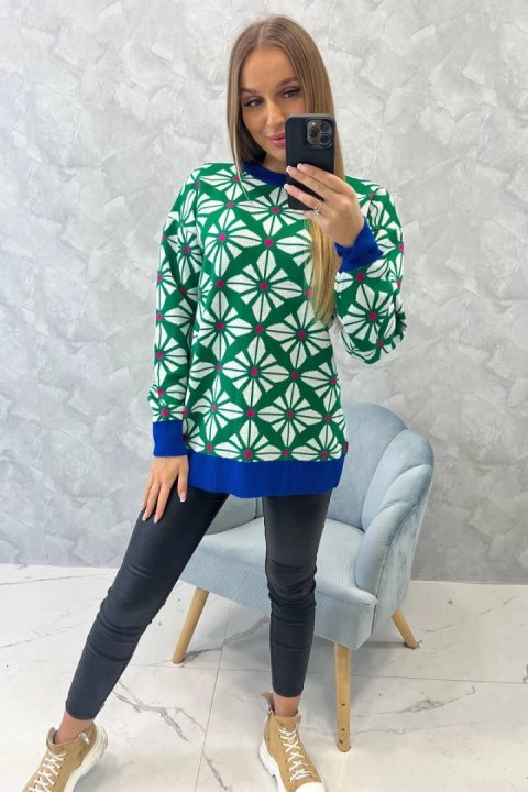 Sweter z geometrycznym motywem zielony Sweter z geometrycznym motywem zielony