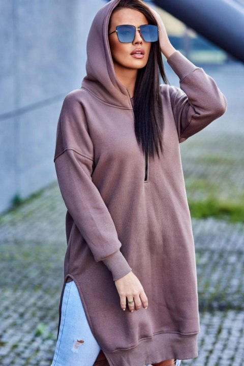 Bluza ocieplana z rozcięciami na bokach mocca Bluza ocieplana z rozcięciami na bokach mocca