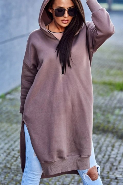 Bluza ocieplana z rozcięciami na bokach mocca Bluza ocieplana z rozcięciami na bokach mocca