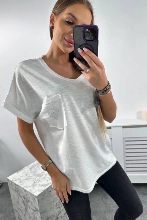 Bluzka bawełniana z kieszonką biała Bluzka bawełniana z kieszonką biała