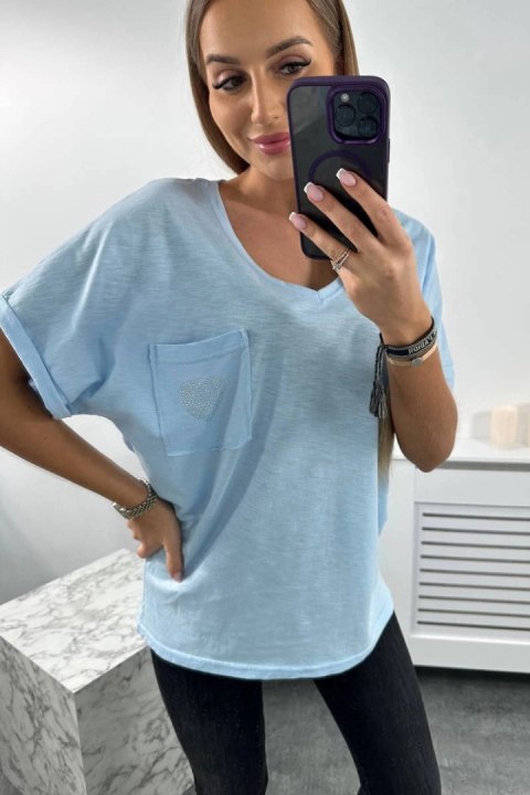 Bluzka bawełniana z kieszonką niebieska Bluzka bawełniana z kieszonką niebieska