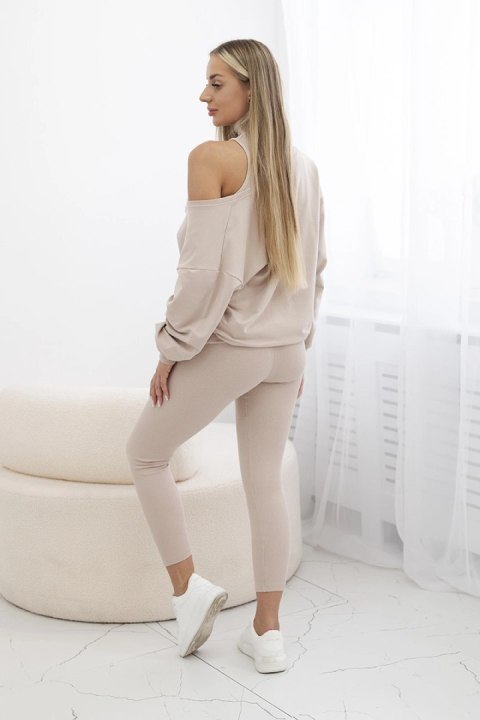 Komplet 3-częściowy bluza + top + legginsy jasny beżowy Komplet 3-częściowy bluza + top + legginsy jasny beżowy