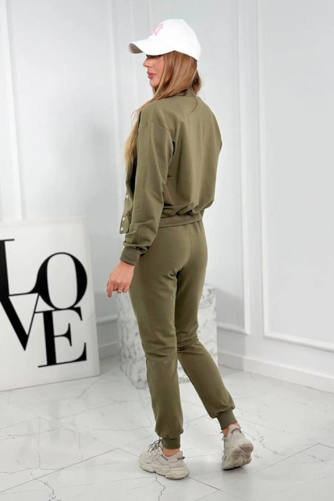 Komplet 3 w 1 bluza na napy + top + spodnie khaki Komplet 3 w 1 bluza na napy + top + spodnie khaki