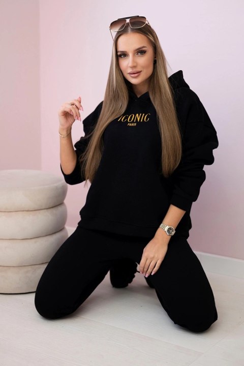 Komplet bawełniany ocieplany bluza z haftem + spodnie czarny Komplet bawełniany ocieplany bluza z haftem + spodnie czarny