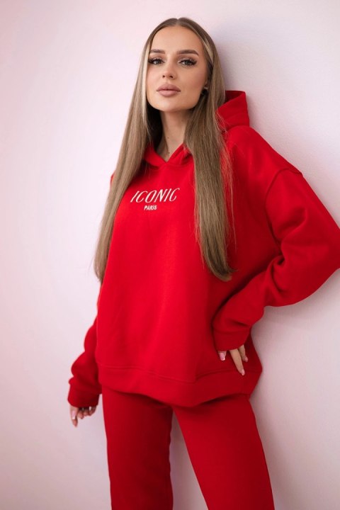 Komplet bawełniany ocieplany bluza z haftem + spodnie czerwony Komplet bawełniany ocieplany bluza z haftem + spodnie czerwony
