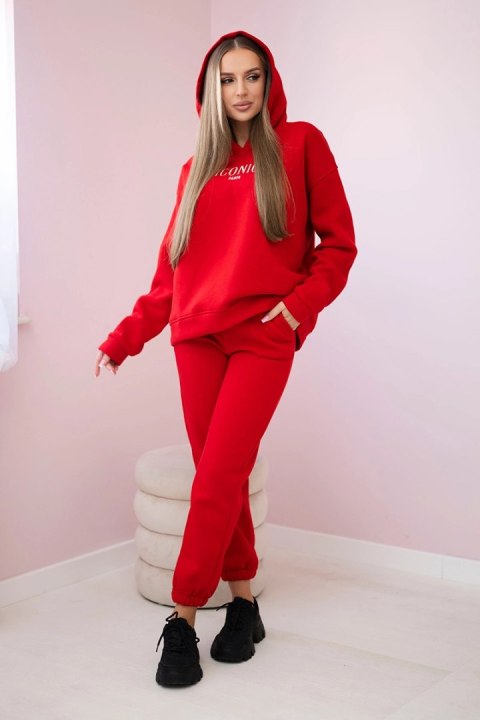 Komplet bawełniany ocieplany bluza z haftem + spodnie czerwony Komplet bawełniany ocieplany bluza z haftem + spodnie czerwony