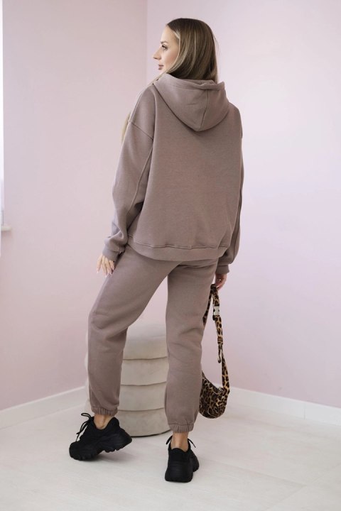 Komplet bawełniany ocieplany bluza z haftem + spodnie mocca Komplet bawełniany ocieplany bluza z haftem + spodnie mocca